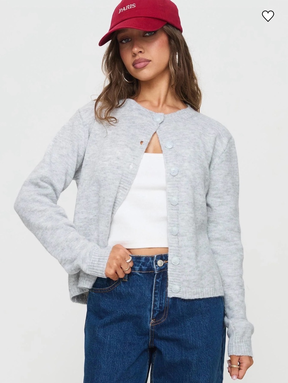 Princess Polly Light Gray Button-Front Knit Cardigan